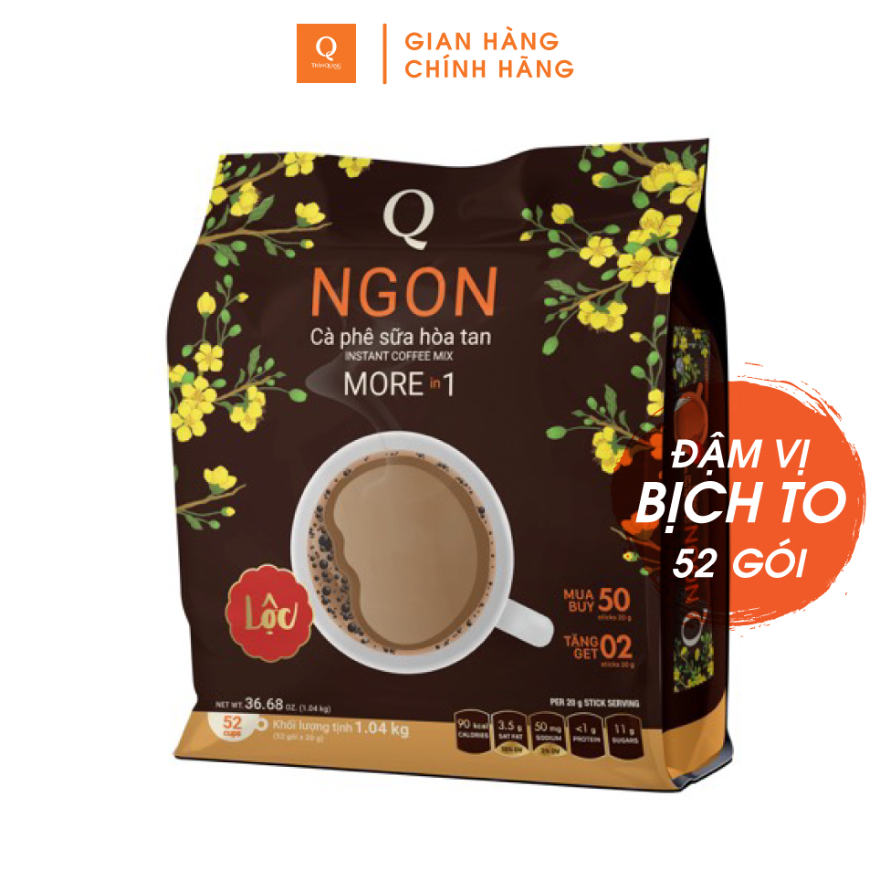 Cafe Hoà tan 3 in 1 Ngon (Bịch To 52 gói) Trần Quang