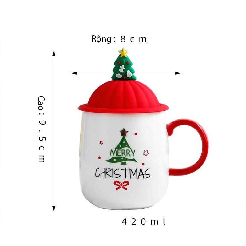 Ly Gốm Sứ Merry Christmas, Xmas Kèm thìa nắp 420ML