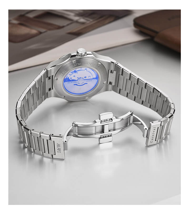 Đồng hồ nam chính hãng I&W CARNIVAL 55886G-1 mặt xanh navy size mặt 42mm,kính sapphire ,chống nước 50m,dây thép không gỉ