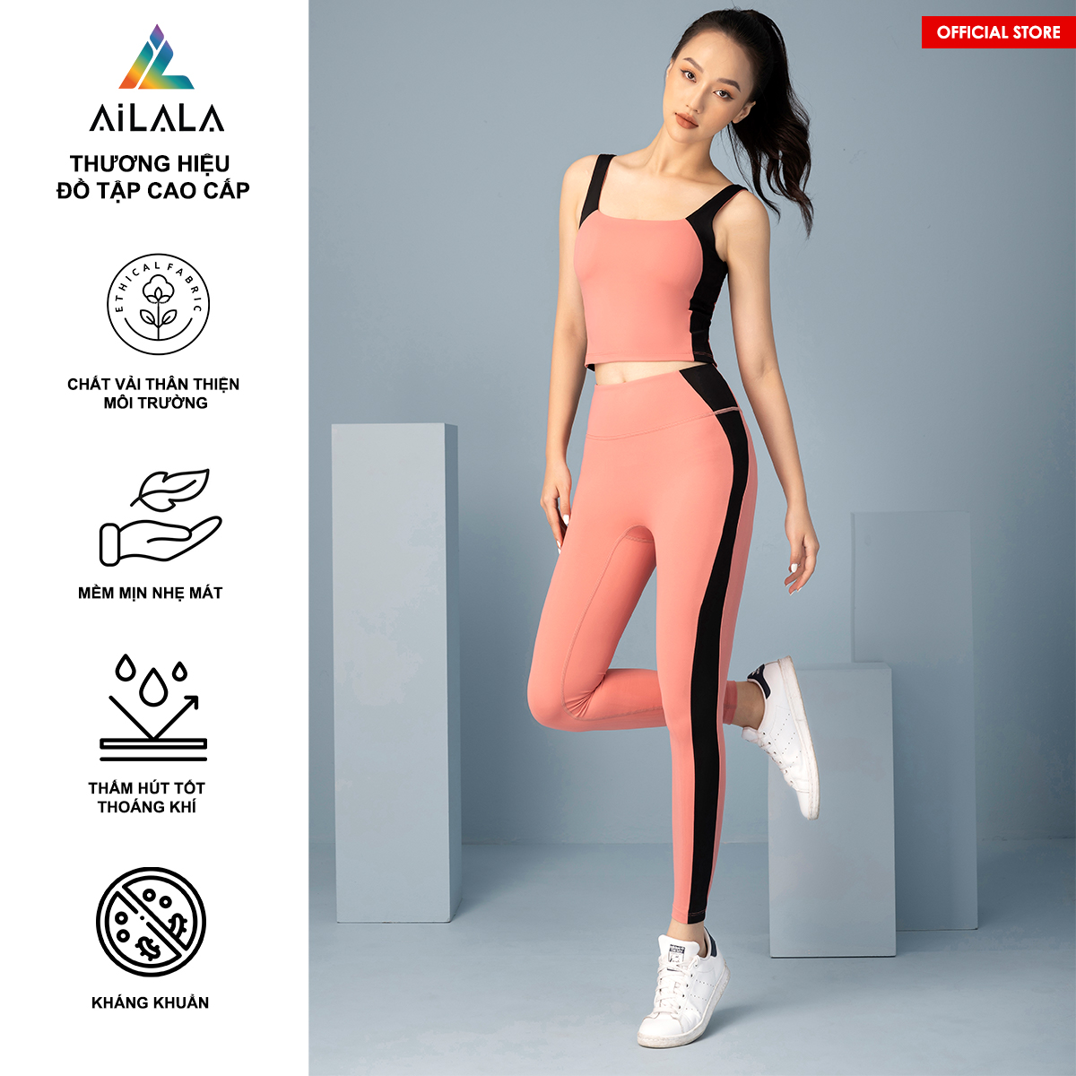 Bộ quần áo thể thao nữ AiLALA LUX16B, Đồ tập Yoga Gym Pilates, chất vải Hi-tech cao cấp