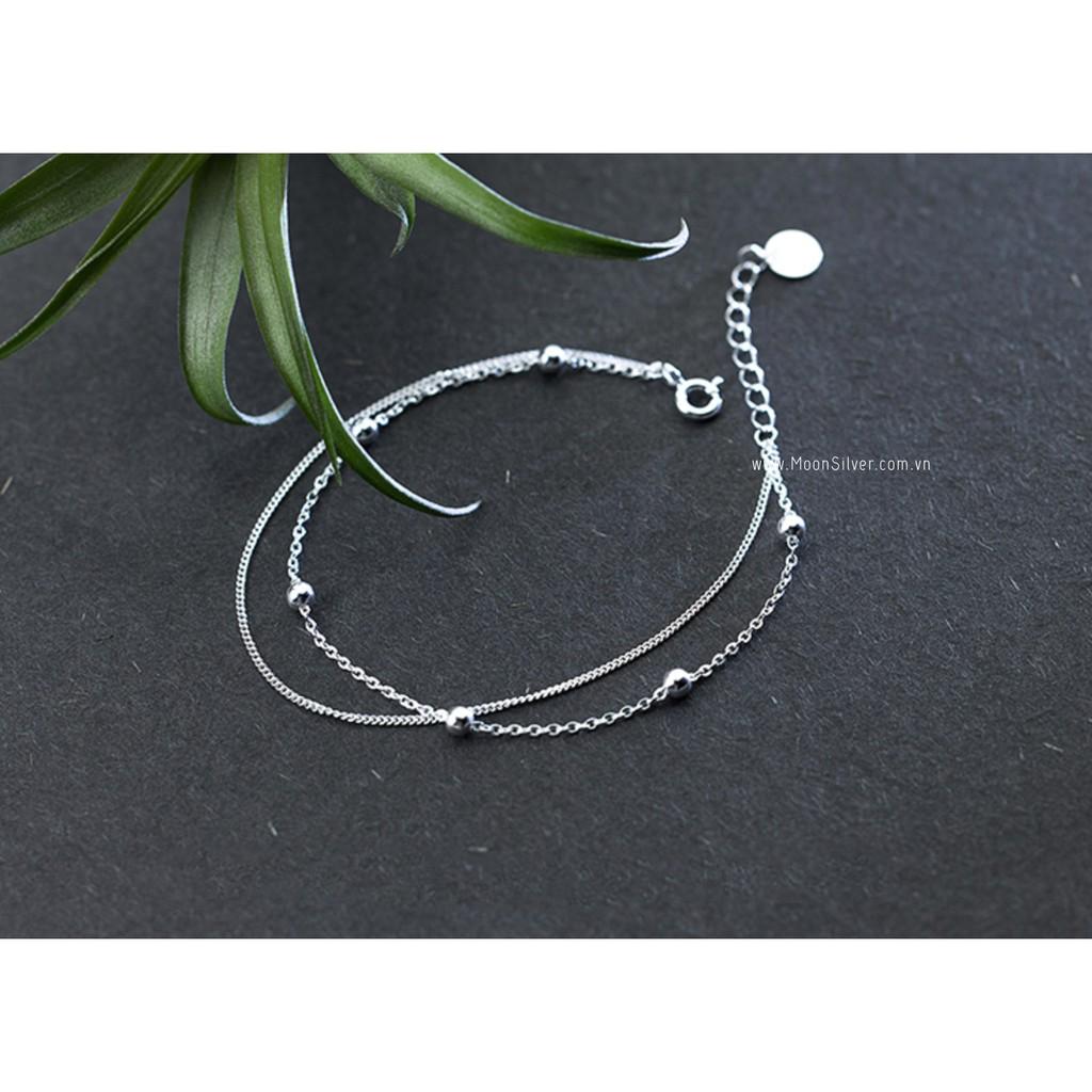 Lắc tay bạc dây kép kết hợp bi nhỏ