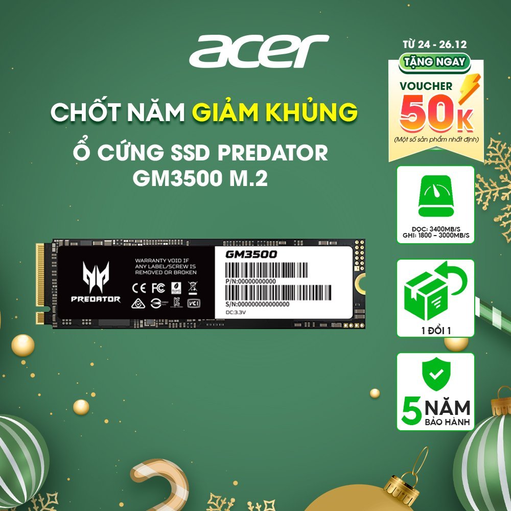 Ổ cứng Acer SSD Predator GM3500 M.2 Flagship Gaming Tốc độ đọc 3400 MB/s - HÀNG CHÍNH HÃNG Bảo hành 5 năm