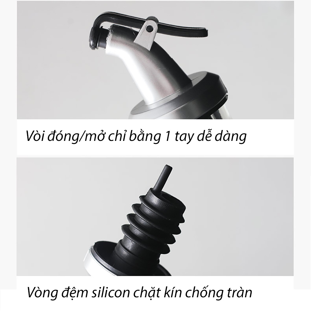 Chai rót dầu ăn, nước tương thủy tinh bọc Inox 304 cao cấp 300ml bằng thủy tinh chai hũ lọ gia vị dụng cụ nhà bếp tiện ích VANDO