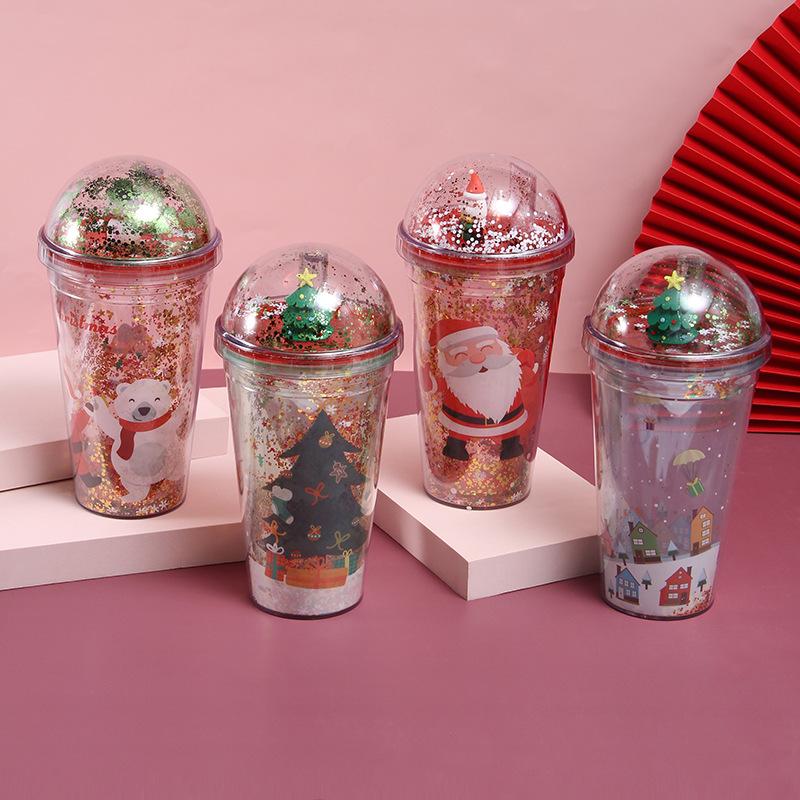 Băng Cốc Sinh Viên Cặp Đôi Quà Tặng Giáng Sinh Bình Nước Giáng Sinh Cốc Nước Micro Phong Cảnh Nhựa Ống Hút Cốc Sáng Tạo