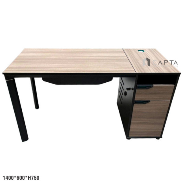 Bàn làm việc mặt gỗ MFC hiện đại TW2008-14W Nội thất Capta Bàn gỗ MFC chống thấm màu hạt dẻ phối đen thanh lịch