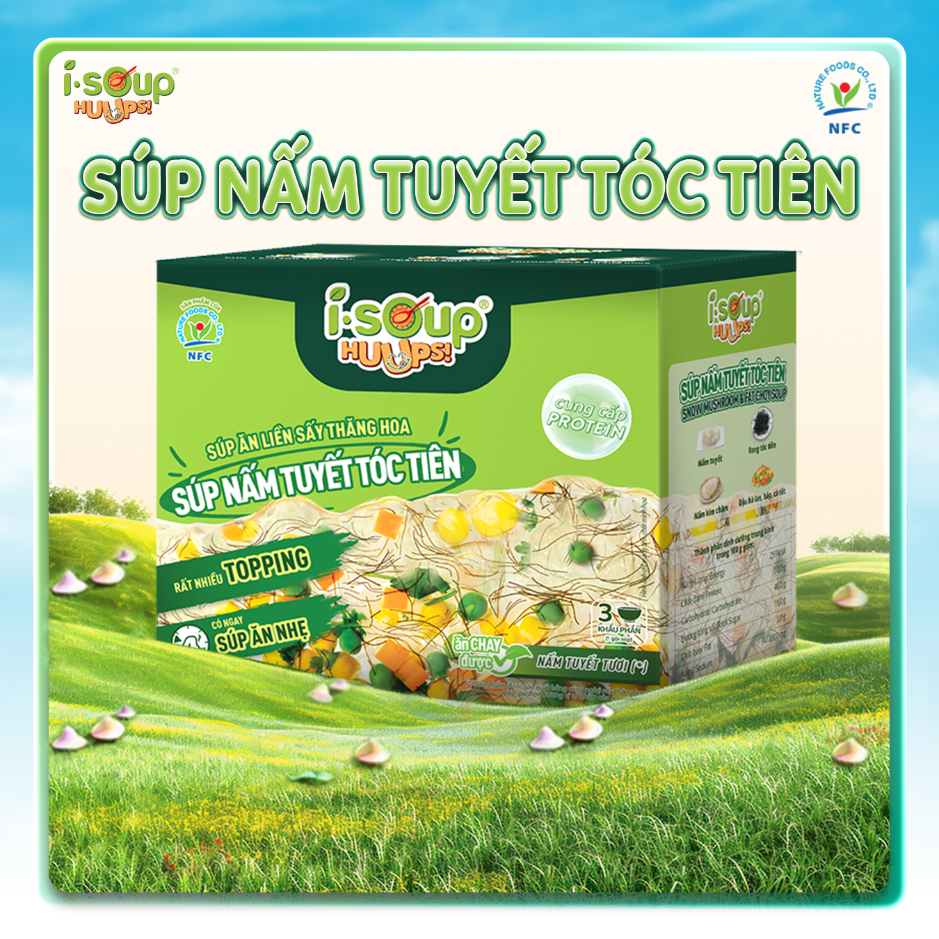 Súp Nấm Tuyết Tóc Tiên Ăn Liền ISOUP HUUPS Ngon,Dinh Dưỡng,Tiện Lợi (Hộp X 3 Viên) - Súp Ăn Liền Sấy Thăng Hoa