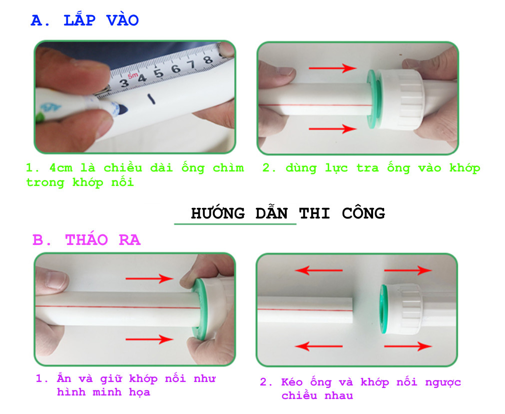 Nối ống nước PPr 20mm dạng thẳng. Xuất sứ Hàn Quốc. NỐI ÔNG KHÔNG CẦN KEO HOẶC HÀN ỐNG,