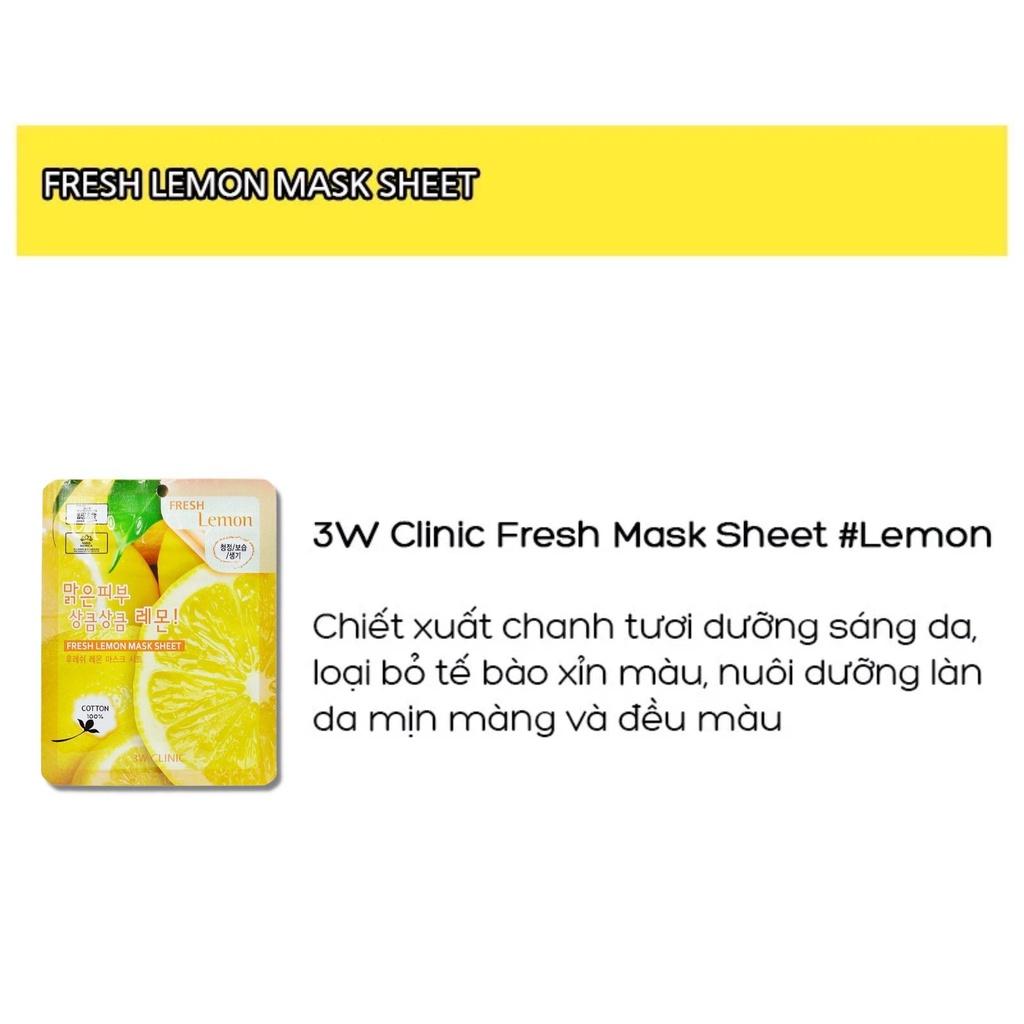 Combo 5 Mặt Nạ 3W Clinic Fresh Lemon Mask Sheet Chiết Xuất Từ Chanh 23ml/Miếng