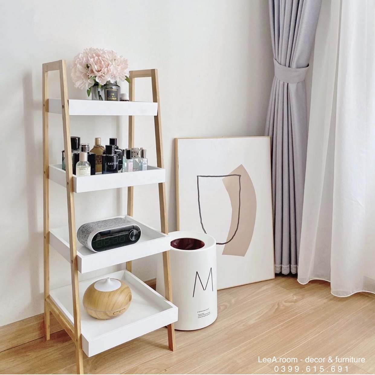 Kệ Khay Đa Năng Gỗ 4 Tầng Cao Cấp Màu Trắng Phối Chân Gỗ | Tray Shelf