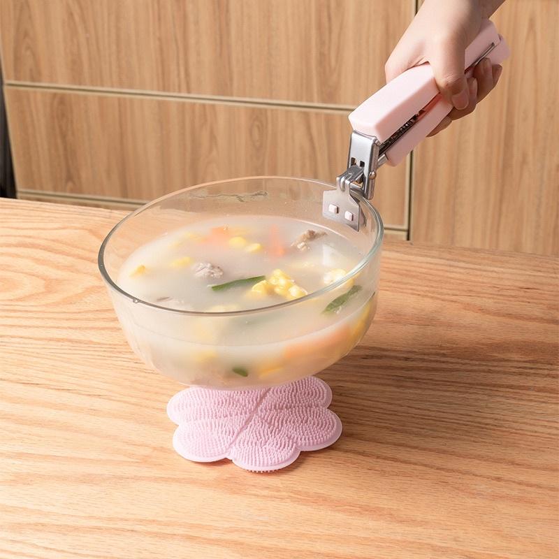 Set 6 dụng cụ gắp đồ nóng chống bỏng, kẹp chén dĩa, găng tay, miếng rửa bát - Bộ dụng cụ gắp bát dĩa chống nóng 6 món