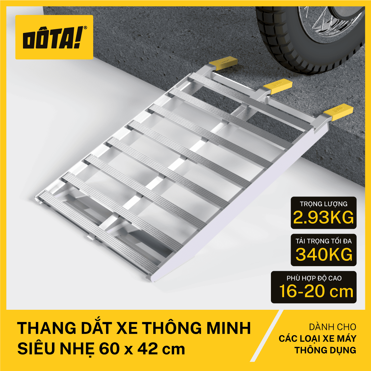 Dôta Thang Dắt Xe Máy Thông Minh Siêu Nhẹ Cho Thềm Cao Từ 6.5 Đến 40 Cm - Dài 60 Cm