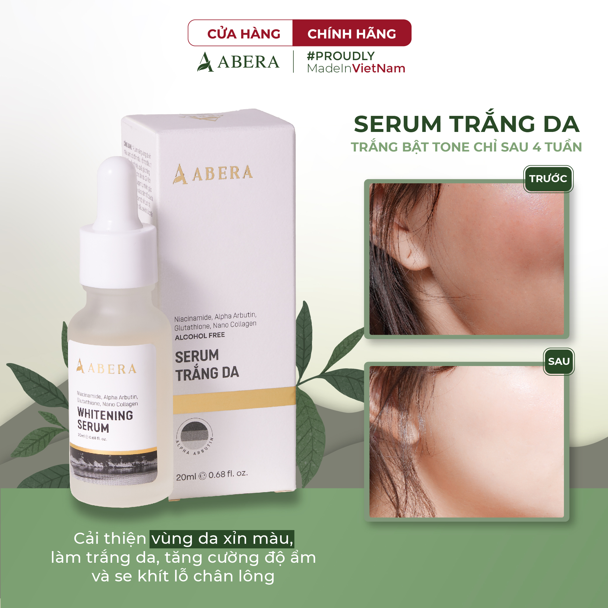 Serum Trắng Da Abera Dưỡng Cho Da Trắng Sáng, Mịn Màng, Ngăn Ngừa Kích Ứng