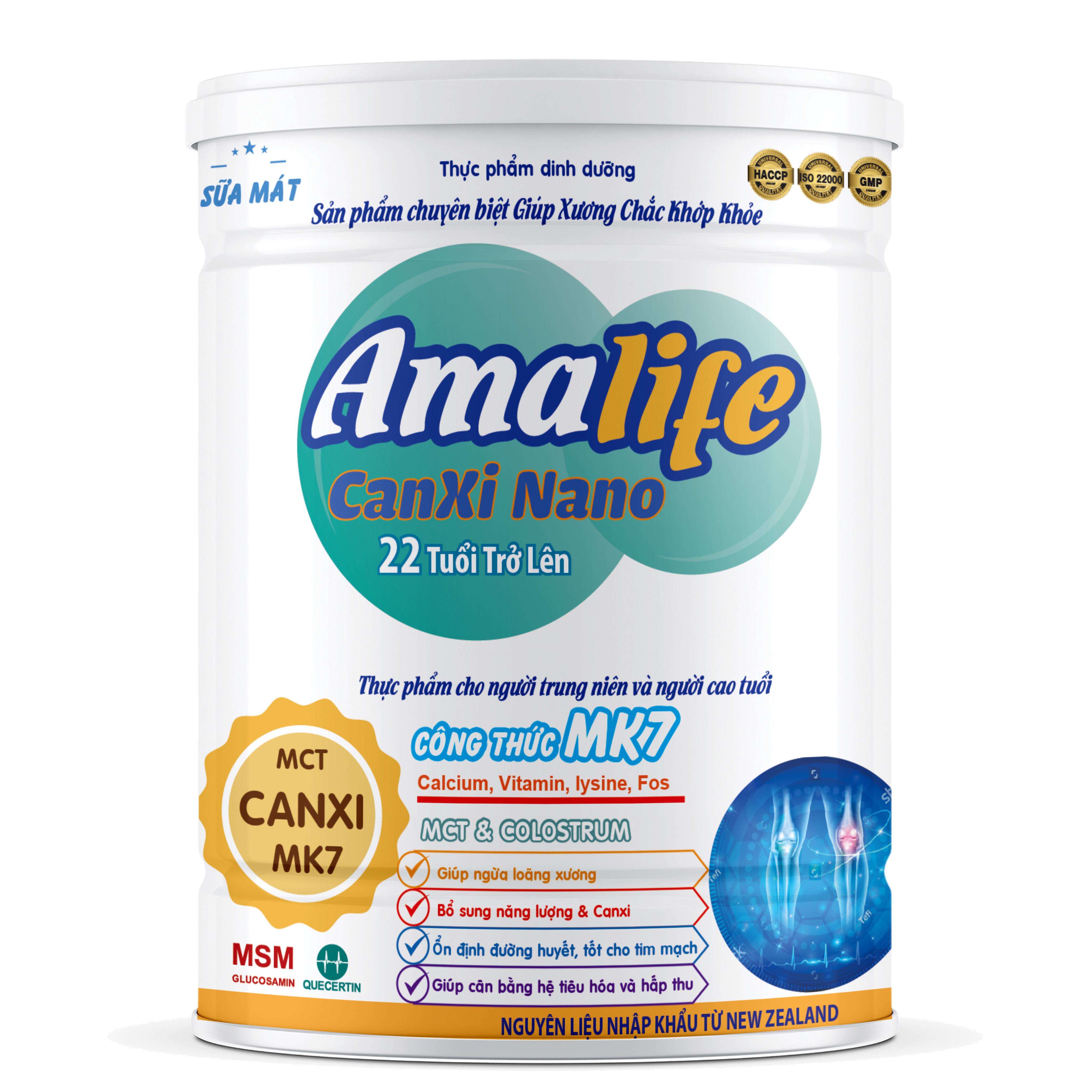 Sữa bột Amalife Canxi Nano dành cho người lớn tuổi, bổ sung canxi giúp xương chắc khỏe SUNBABY- 900G