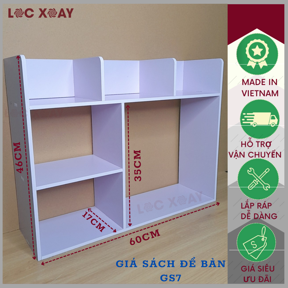 Kệ Sách Để Bàn GS7 Chất Liệu Gỗ Nhựa Pitech Tối Ưu Không Gian, Giá Sách Đa Năng Kích Thước 60*17*46