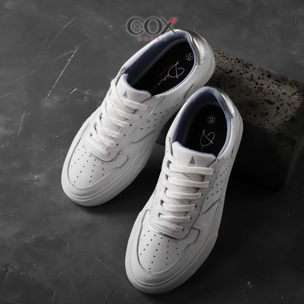 Giày Sneaker Nữ Da Bò Thật Sang Trọng DINCOX E03 White Silver Chính Hãng