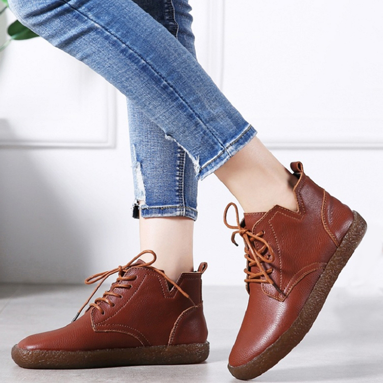 Women's plus velvet flat ankle boots PU leather British style wild Martin boots