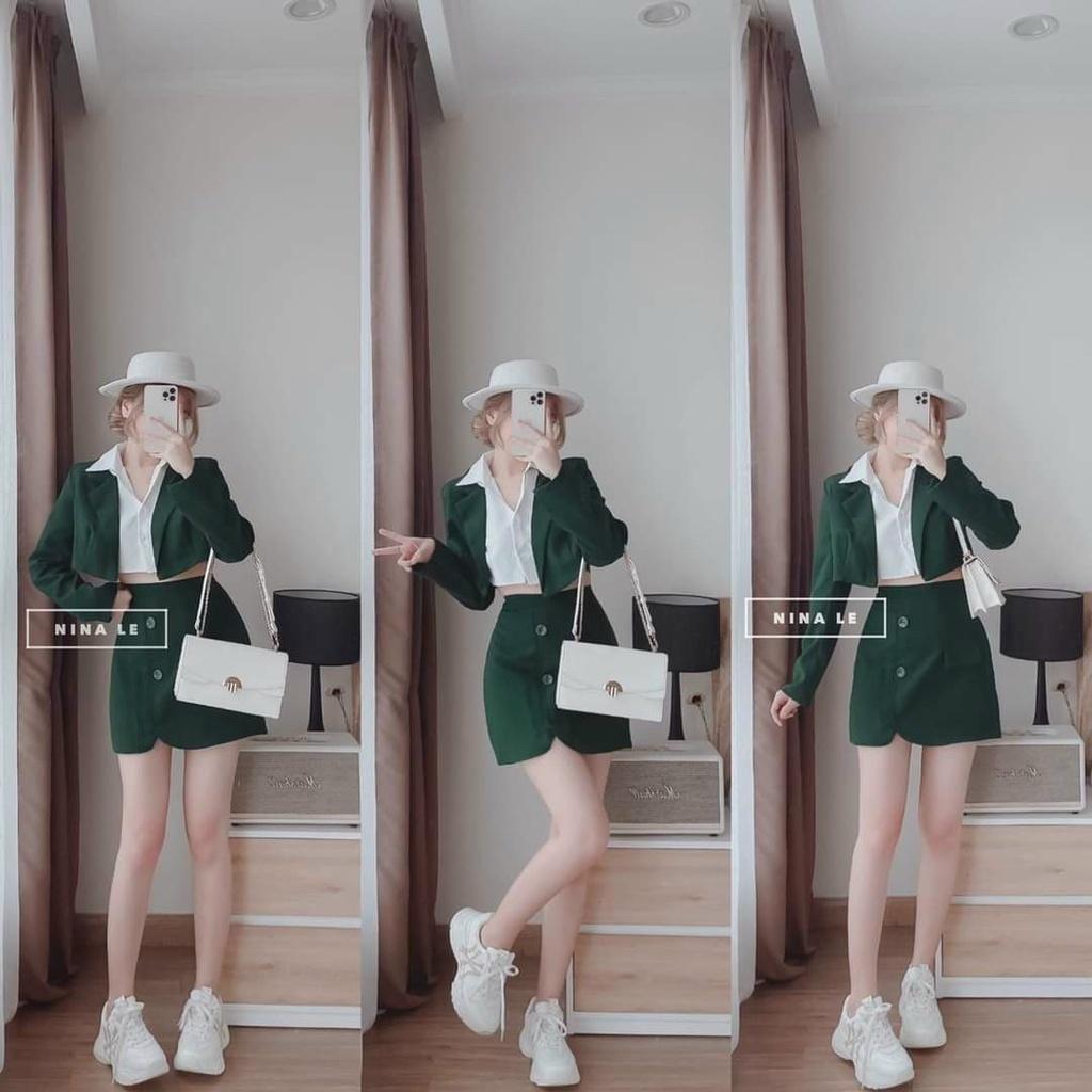 Sét áo sơmi kèm vest ngắn và chân váy xịn xò