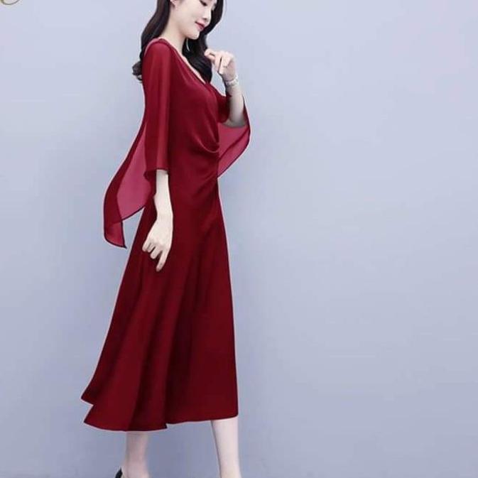 ĐẦM XÒE XẾP LI EO TAY VOAN CHOÀNG