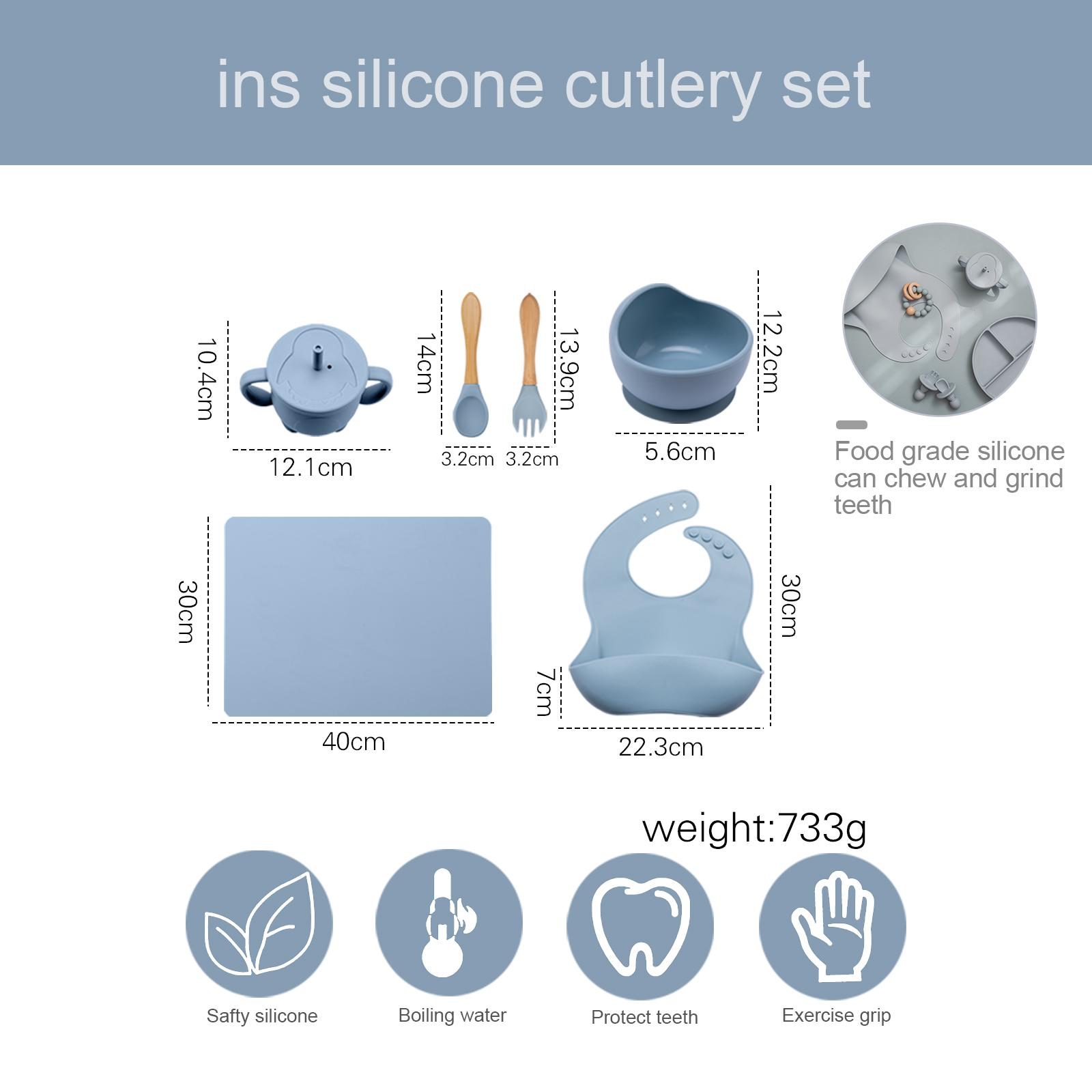 Bộ 6 Chắc Chắn Cho Bé Ăn Silicone Bộ Đồ Ăn Bộ Đĩa Bát Silicon Yếm Placemat Giỏ Muỗng Nĩa Chén Ăn Bộ Bé Trẻ Em bộ