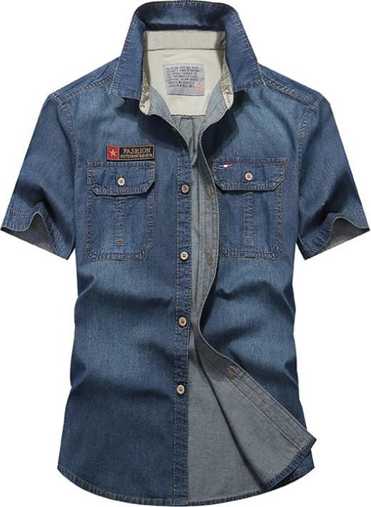 Áo Sơmi Cotton Denim Tay Ngắn Nam