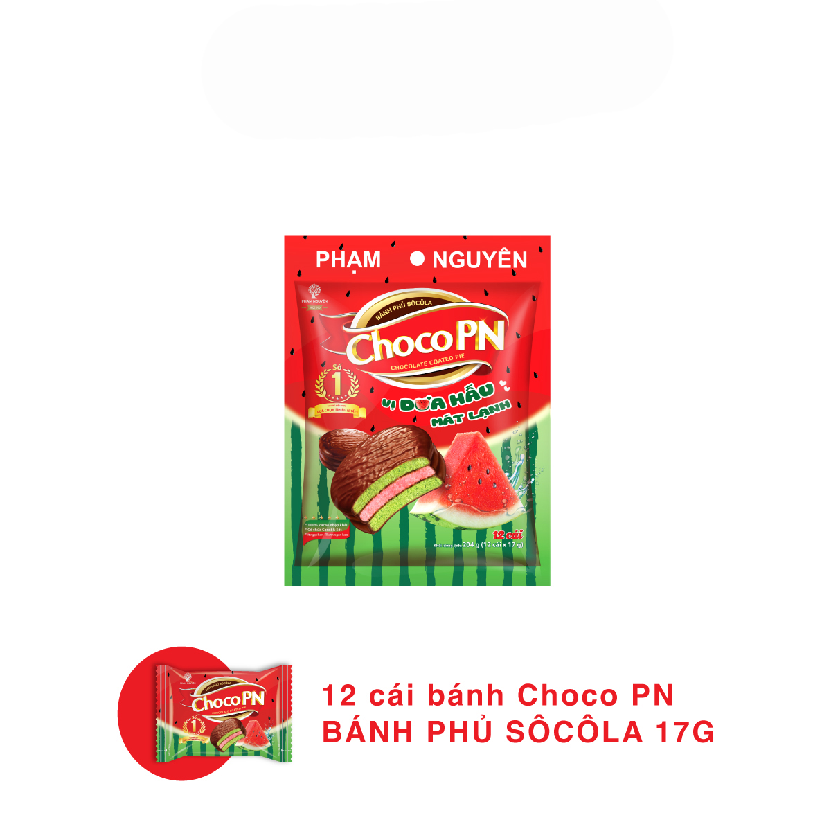 Bánh Choco PN Dưa Hấu - Thương hiệu số một 204 (17g x 12cái)