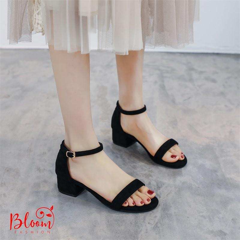 Sandal nữ cao gót đế vuông 5p hở mũi da lộn quai ngang basic Sandal cao gót nữ Hàng VNXK BG08