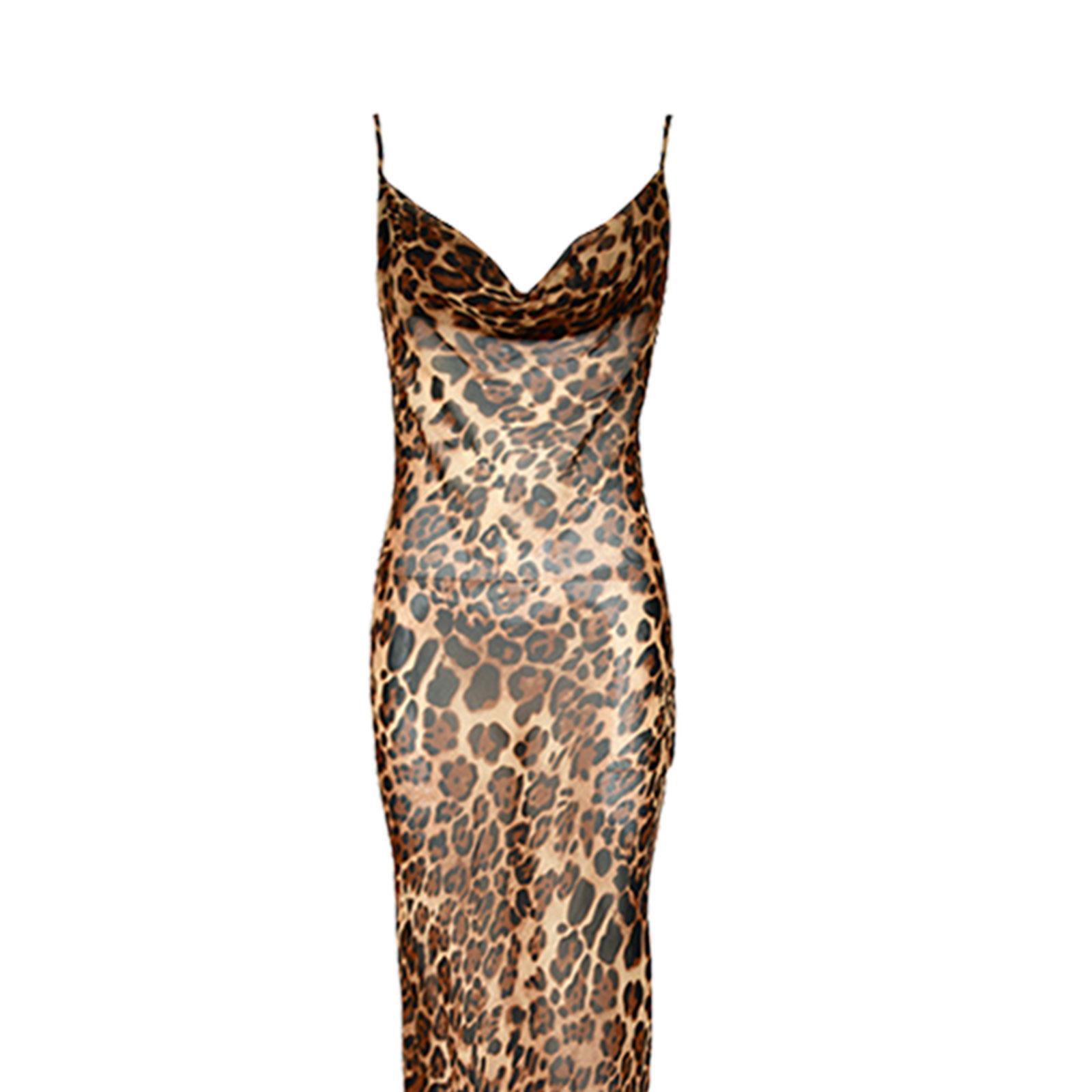Women's Leopard Print Dress Summer Sleeveless Maxi Dress for Dating Club