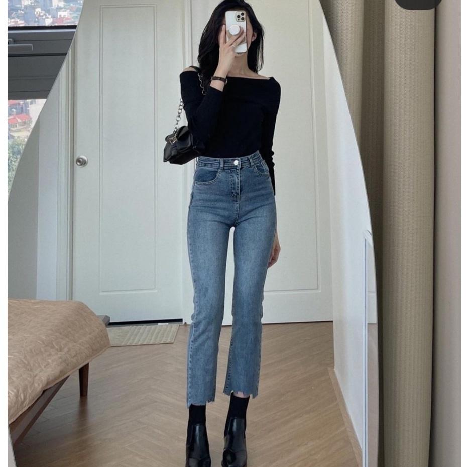 Quần Jean Nữ Ống Đứng Cạp Cao Gấu Rách Cá Tính ThunderUnisex Chất Vải Dày Dặn Mềm Mại Phong Cách Ulzzang Fullsize