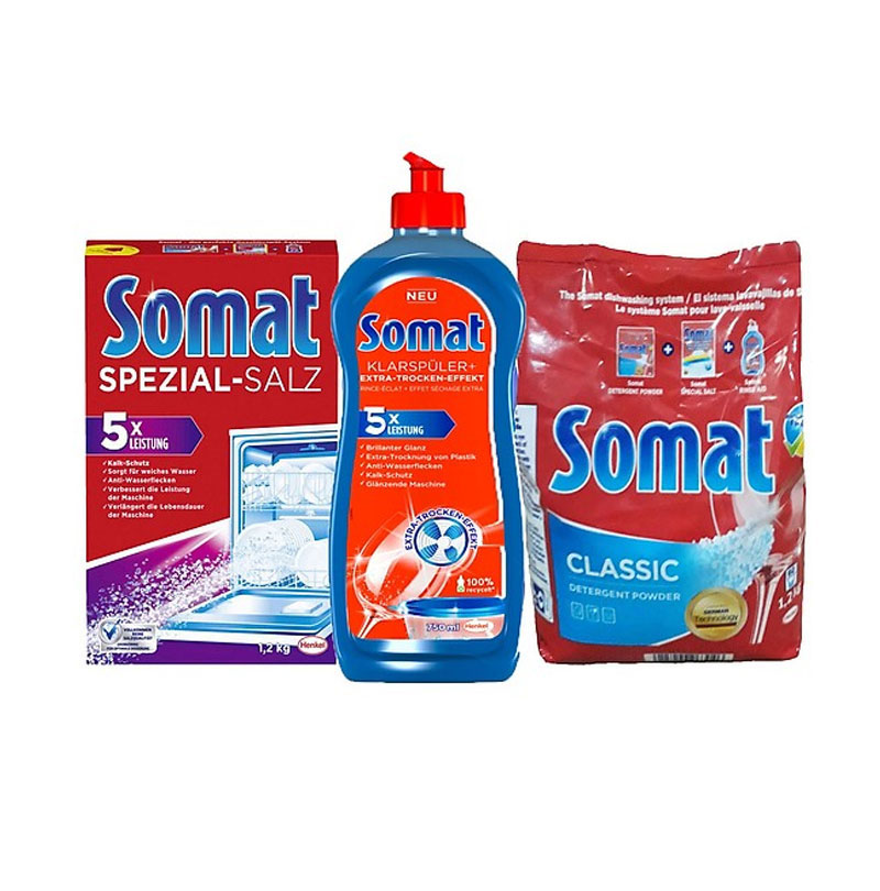 Combo muối + Bột+ nước rửa Bát - Ly Somat 1.2kg - Đức
