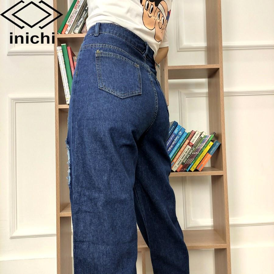 Quần baggy jean nữ Q703 xanh nhạt cạp cao kiểu rách form ống rộng INICHI Official