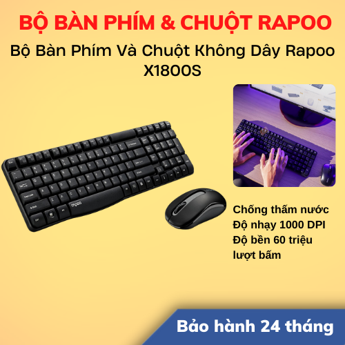 Bộ Bàn Phím Và Chuột Không Dây Rapoo X1800S | Hàng Chính Hãng | Màu Đen