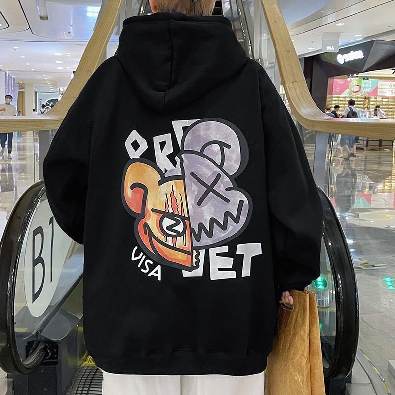 Áo Hoodie Cổ Tròn Tay Dài Dáng Rộng In Họa Tiết Hoạt Hình Phong Cách Hip hop Nhật Bản Thời Trang Mùa Thu Cho Nam Và Nữ