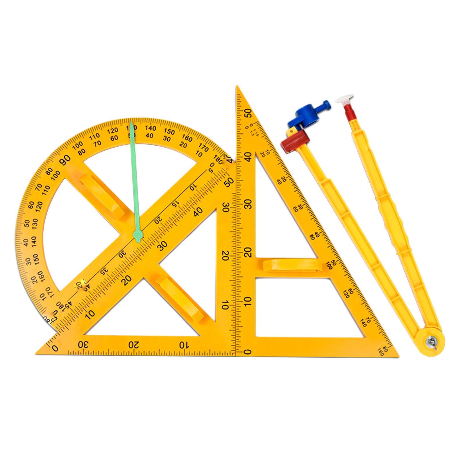 4x Math Geometry Rulers Compass Angle Measurement Stationery Tool Protractor Triangle Ruler for Students Whiteboard School