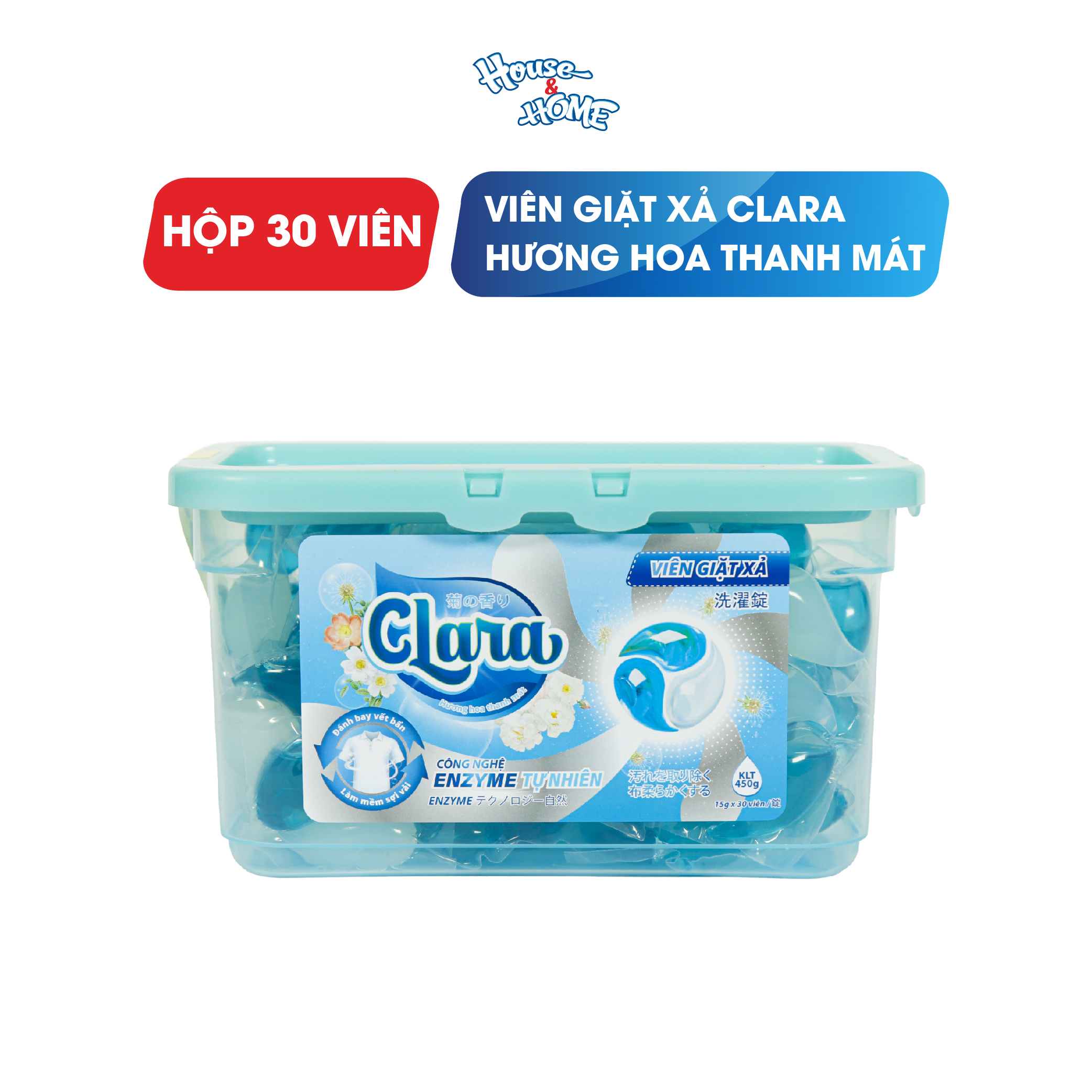 Viên giặt xả Clara hộp 30 viên Hương hoa thanh mát 450g