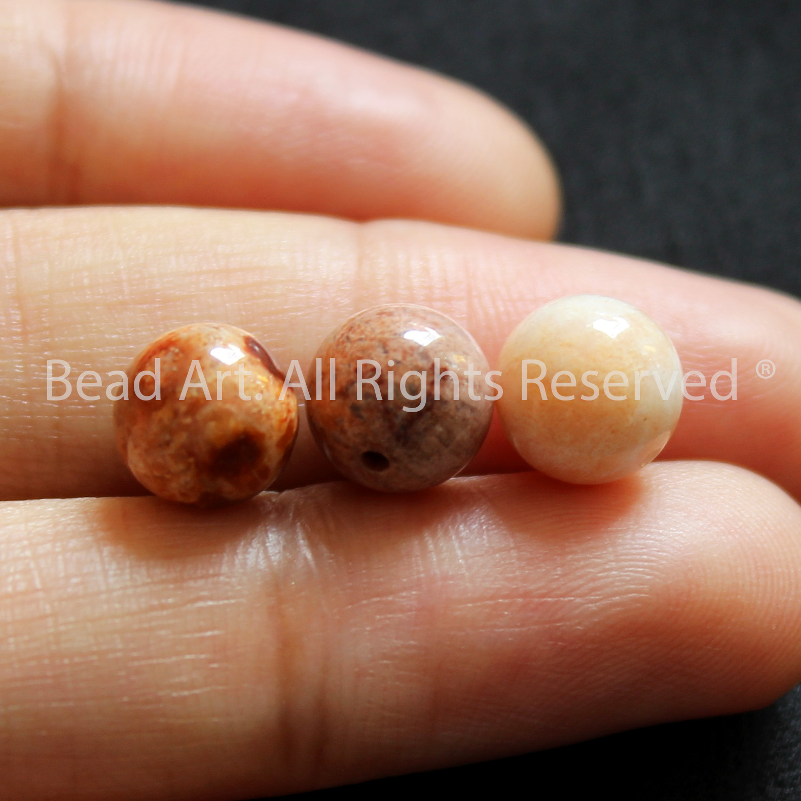 [1 Hạt/3 Hạt] 8MM Đá San Hô Hoá Thạch, Fossil Coral Tự Nhiên Loại A Màu Xám Vàng, Vòng Tay Phong Thuỷ, Chuỗi Hạt - Bead Art