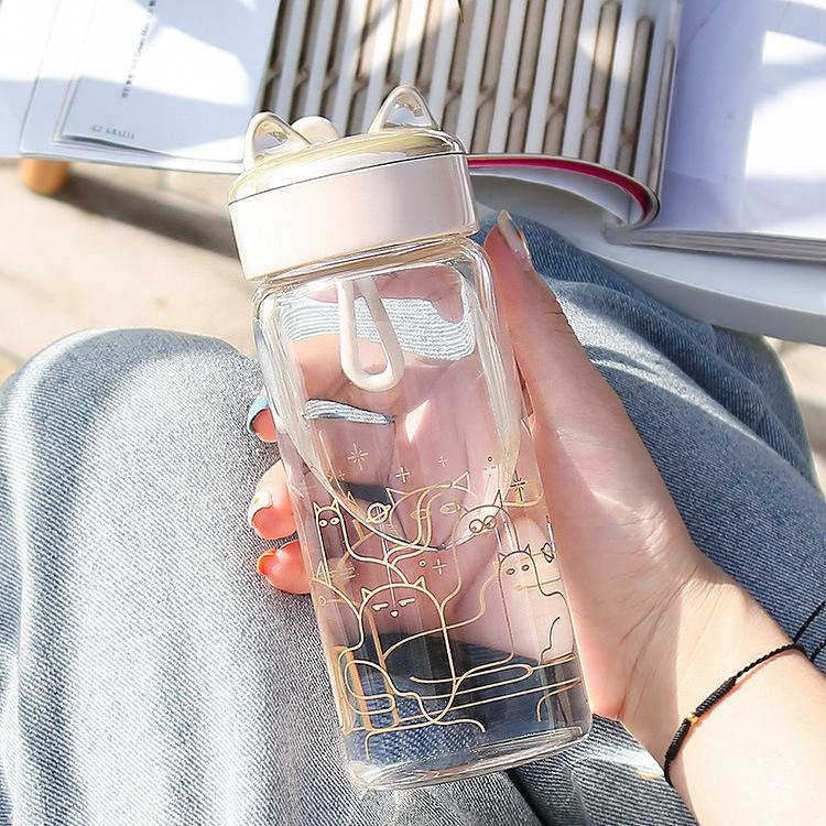 Educhild Mèo Kính Bình Nước 300Ml Ngoài Trời Sáng Tạo Giữ Nhiệt Có Dây Hoạt Hình Di Động Phụ Nữ Uống Nước