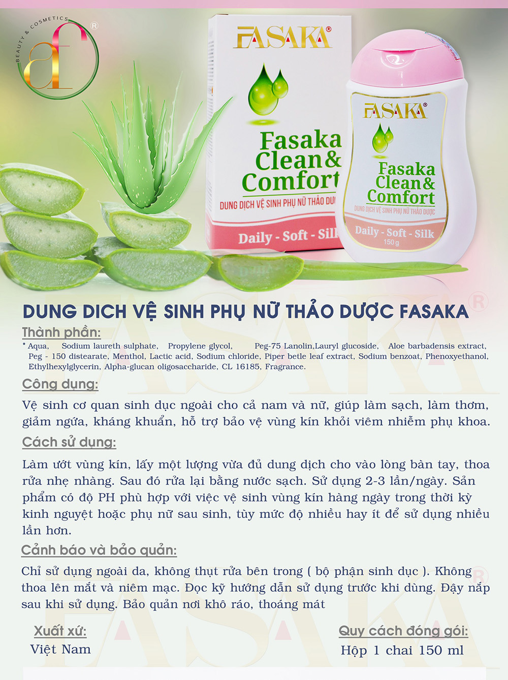 Combo Dung Dịch Vệ Sinh Thảo Dược Fasaka 150g Và Nước Hoa VK Vera 6ml