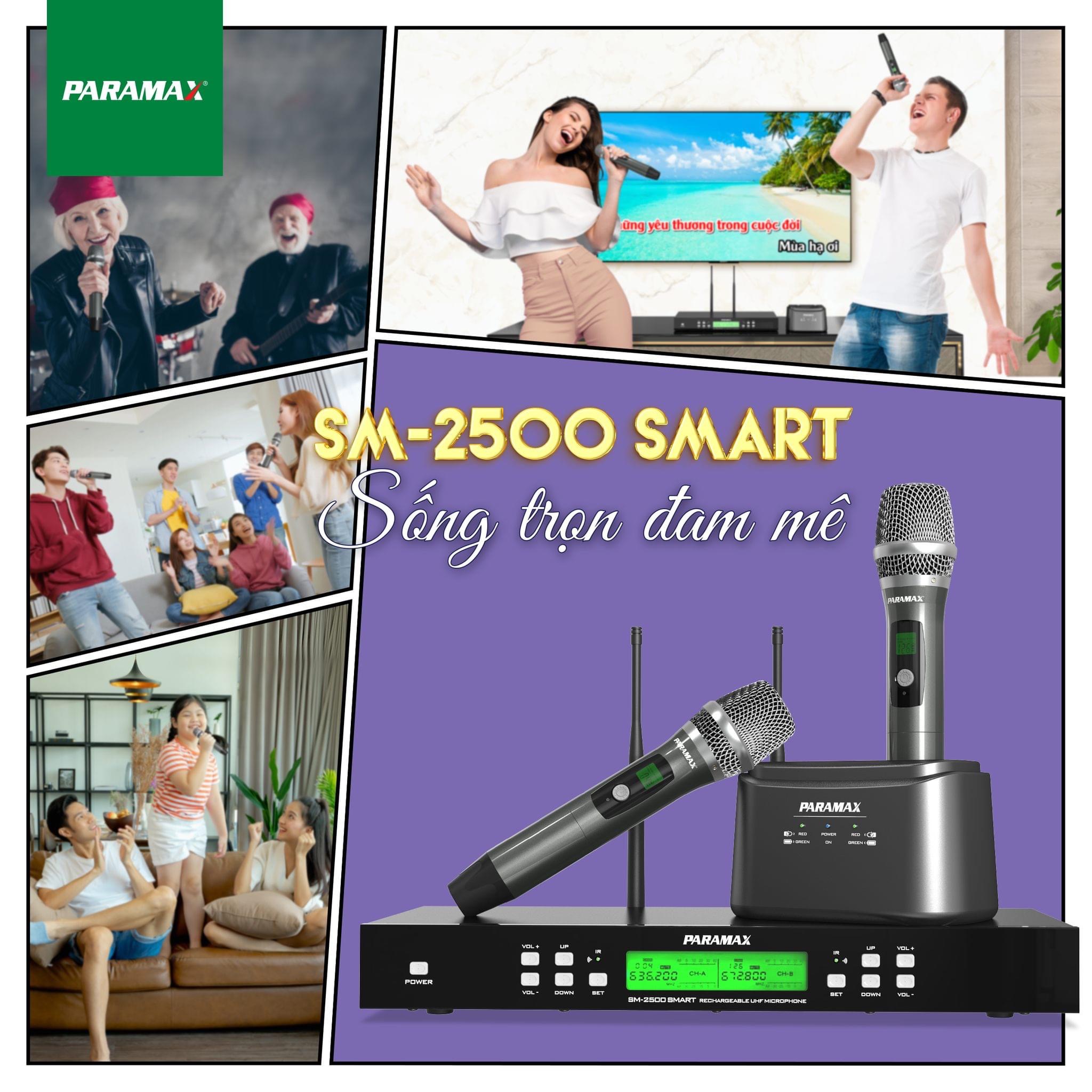 Micro không dây cao cấp Paramax SM 2500 Smart - Tích hợp sạc pin - Hàng chính hãng