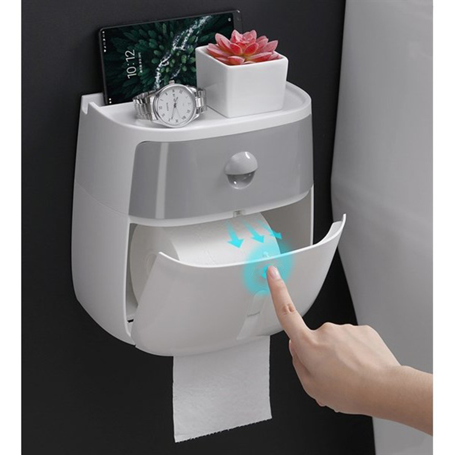 Hộp Đựng Giấy Vệ Sinh Đa Năng 2 Tầng, Có Ngăn Kéo, Khay Để Điện Thoại E1804 - Chất Liệu Nhựa Cao Cấp, Thiết Kế Sang Trọng, Đóng Mở Nhấn nút Tiện Dụng - Hàng Nhập Khẩu.
