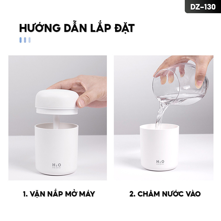 Máy Phun Sương Tạo Ẩm Xông Tinh Dầu Để Bàn Mini Có Đèn Led 7 Màu Dung Tích Chứa 300ml DZ-130