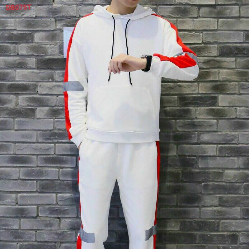 Bộ dài phản quang unisex màu trắng sọc đỏ chất dù có dây kéo reesize