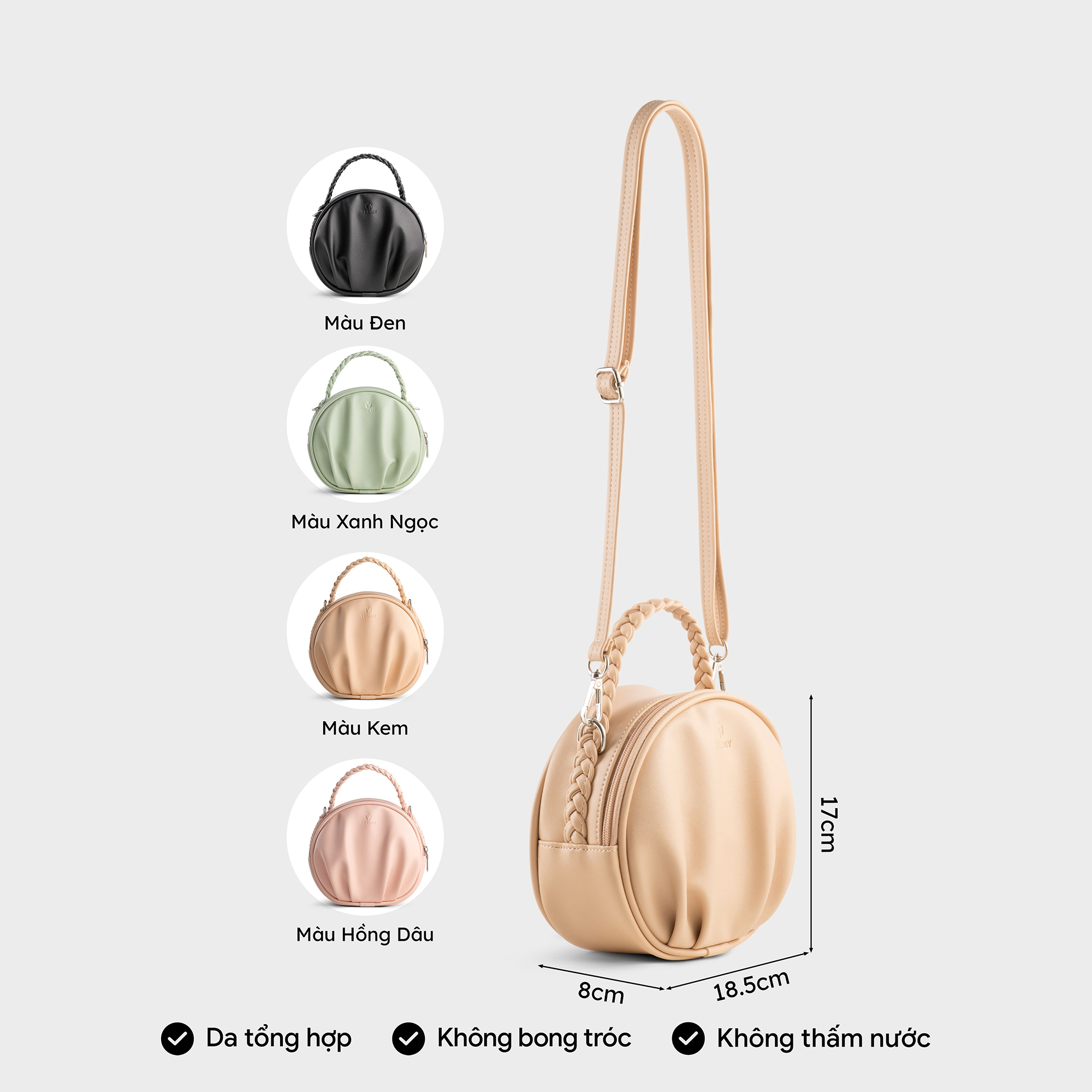 Túi Yuumy ( Thời trang nữ thiết kế nhún dáng tròn size 19 - Túi đeo chéo da Seasand YN264 )