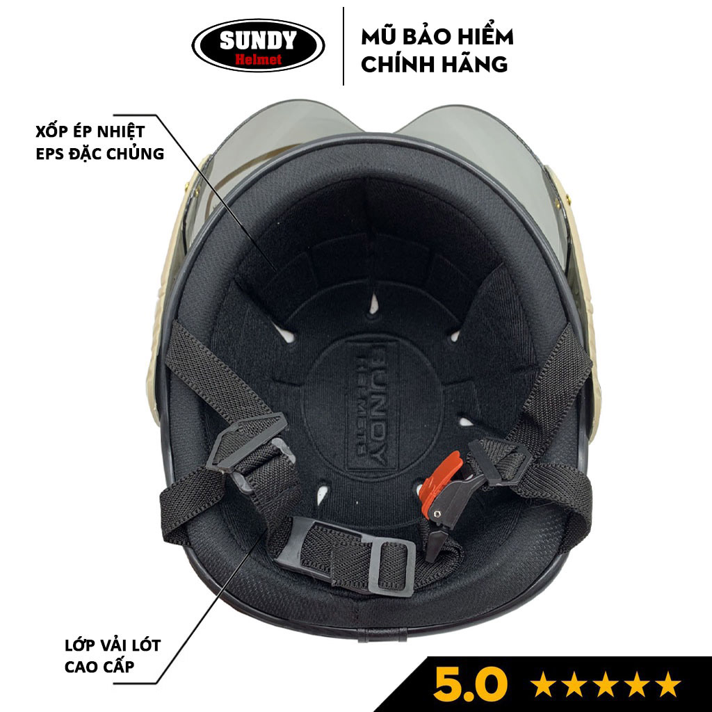 Mũ bảo hiểm nửa đầu có kính SUNDY Helmet  HP-01K an toàn, thời trang, nhiều màu cá tính, Freesize (vòng đầu 55-59cm)