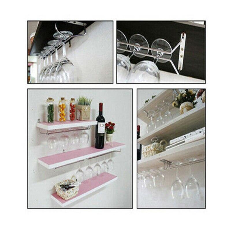1 Pcs Wine Glass Holder Under Cabinet Rack Storage Organizer Stemware Racks Double Row Hanger Shelf Metal Racks