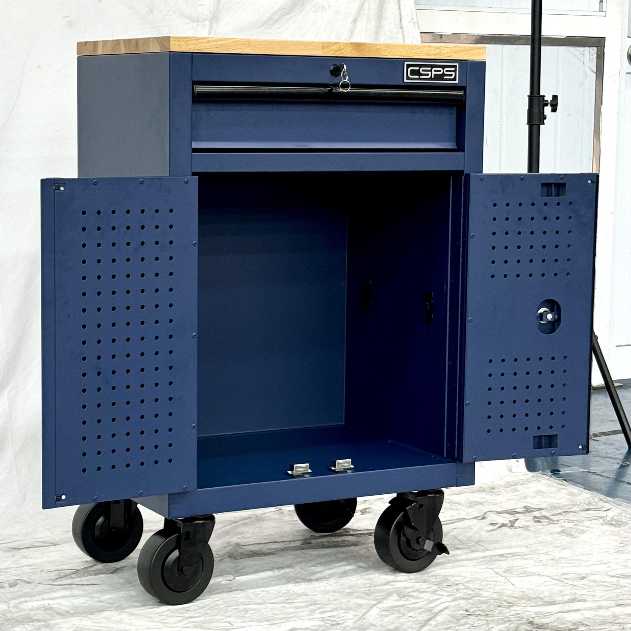 Tủ dụng cụ CSPS 61cm - 01 hộc kéo màu xanh dương kèm bánh xe, ván gỗ