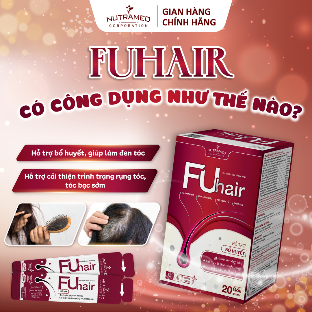 Gói uống Fuhair hỗ trợ bổ huyết, đen tóc, đẹp da cho phái đẹp (20 gói) - Nutramed