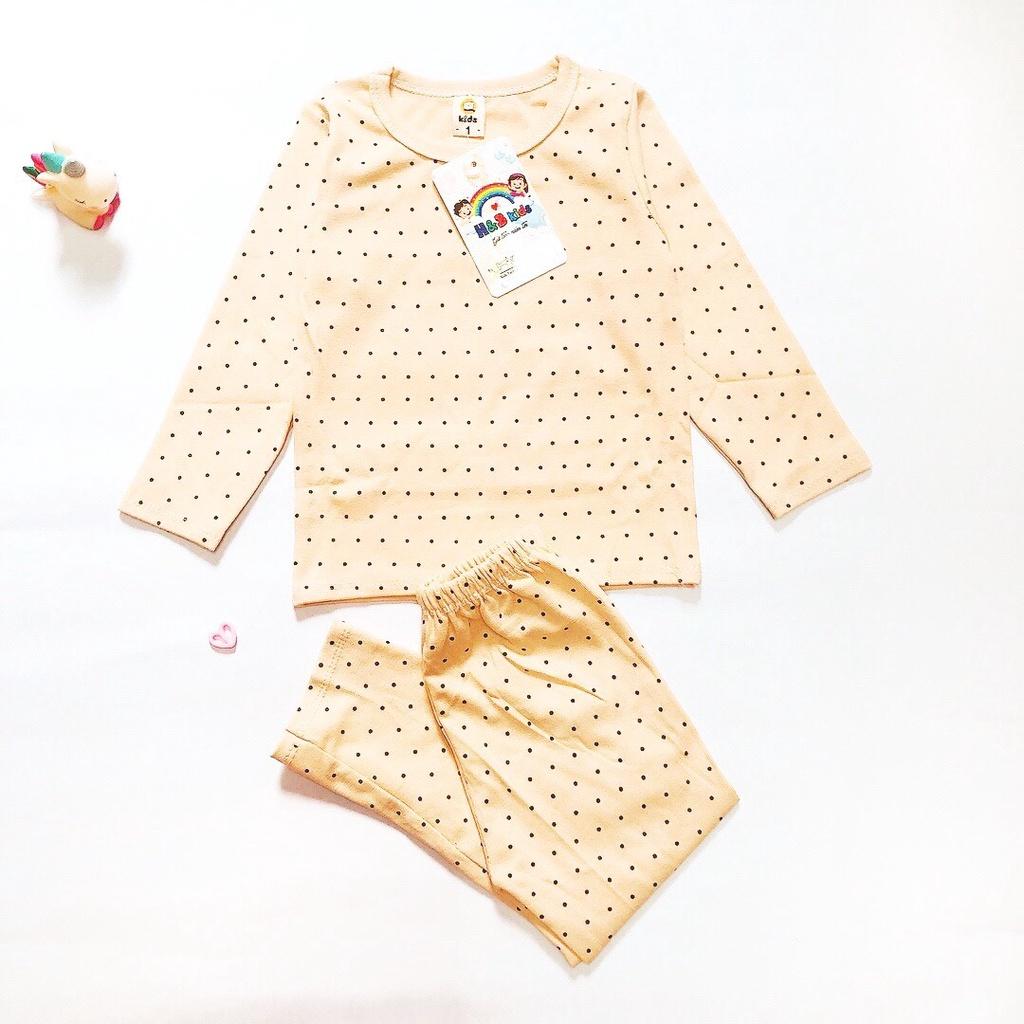 Bộ dài tay cotton cho bé trai và bé gái họa tiết chấm bi nhiều màu sắc, kiểu dáng basic, size từ 6 đến 15 kg