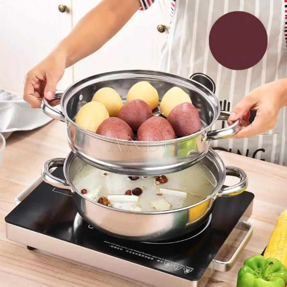 Nồi Hấp 2 Tầng Inox Cao Cấp Nắp Kính Fi 28 Cm, Xửng Hấp 2 Tầng Tiện Lợi Dễ Lau Chùi11