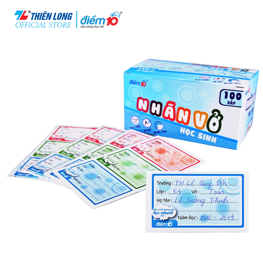 Bộ 10 xấp nhãn vở Thiên Long Điểm 10 TP-NBL01 (3 cái/xấp)