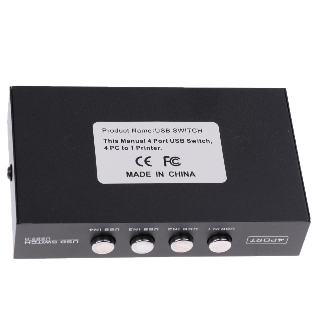 USB 2.0 Manual Sharing Switch KVM Switcher Adapter Box 4 Computers Share 1 USB Device Hub for Printer Scanner